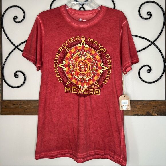 Pier 27 Men’s Distressed Riviera Maya Logo Short Sleeve Shirt Red Size L - Picture 1 of 11